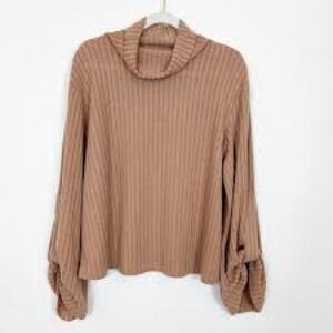 Cowl Neck Long Sleeve Beige Sweater